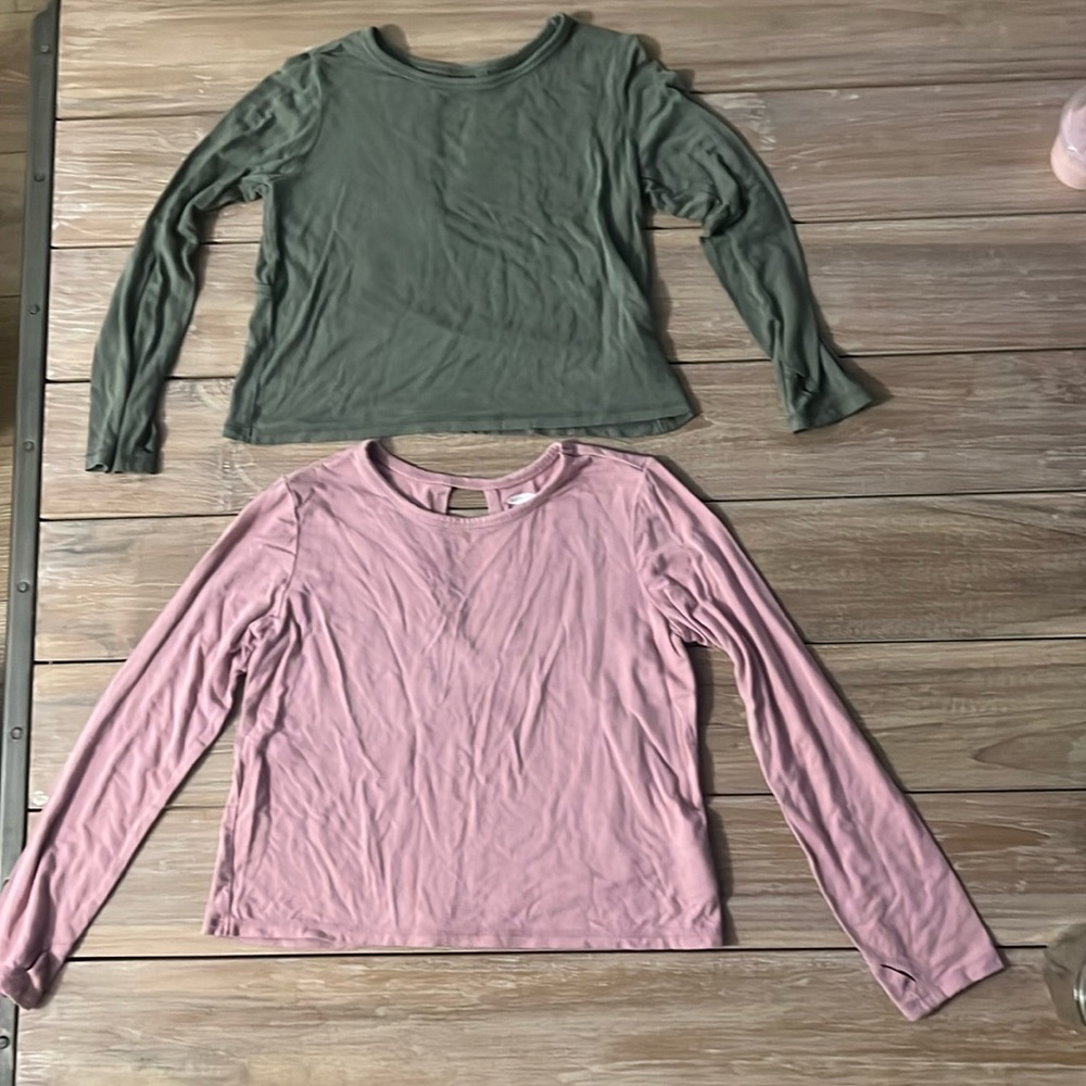 Pink and green long sleeve girls workout shirt.
